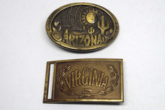 1970s Solid Brass State Belt Buckles