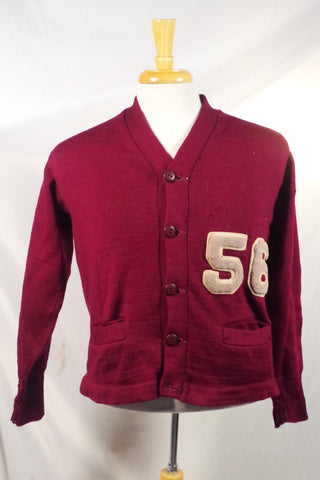 Vintage Burgundy "56" Letterman Sweater - Sz ~40
