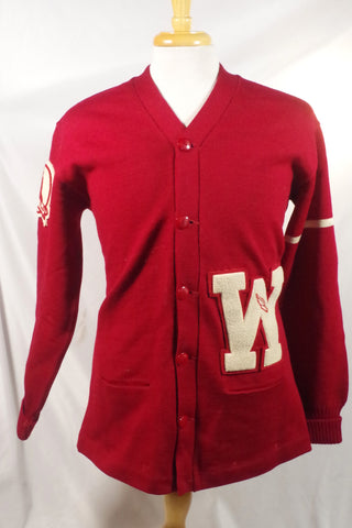 Vintage Maroon "W" Varsity Club Letterman Sweater - Sz ~42