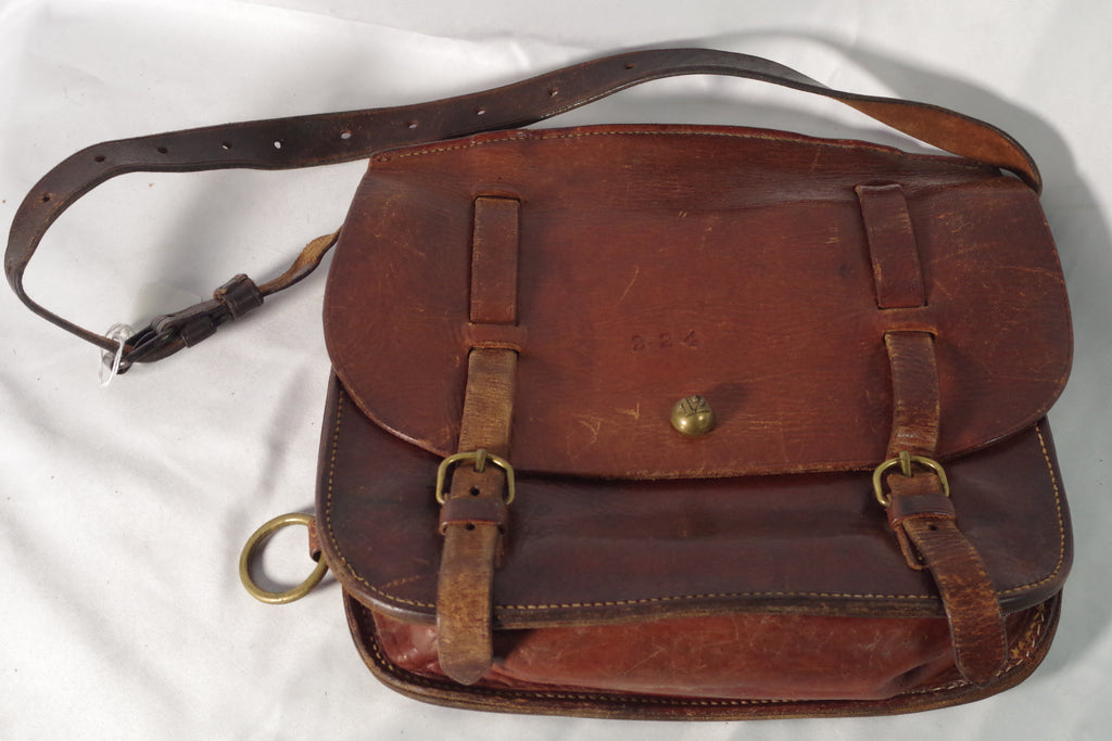 Early 20th Century Heavy-Duty Dark Leather Shoulder Bag