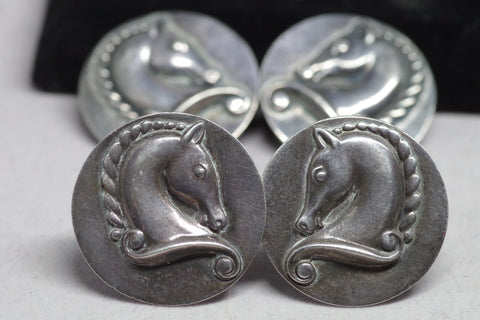 Stunning Taxco Horses Sterling Silver Clip On Earring and Cufflink Set