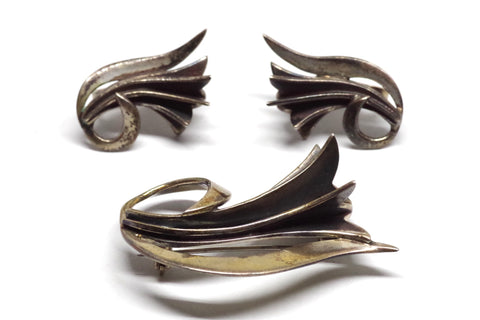 Stunning Mexican Sterling Silver Datura Brooch and Earring Set