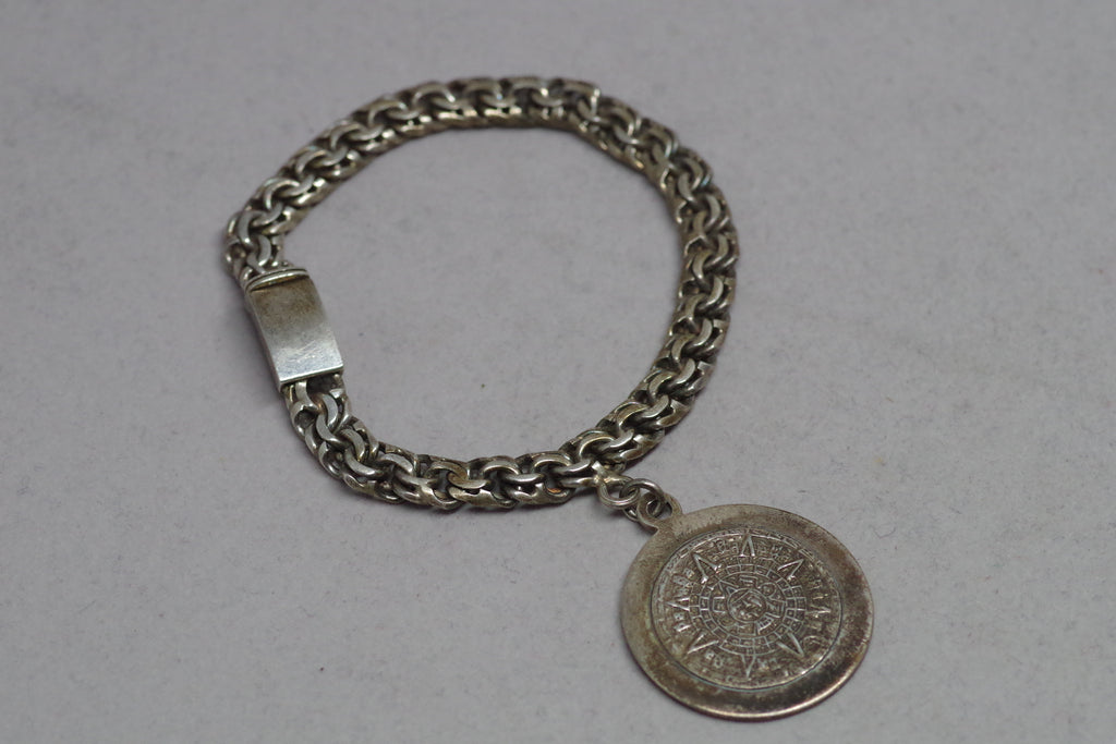 Mayan Calendar Sterling Silver Chain Bracelet