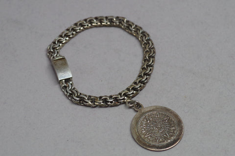 Mayan Calendar Sterling Silver Chain Bracelet