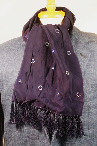 Cute Navy Blue Floral Silk Scarf