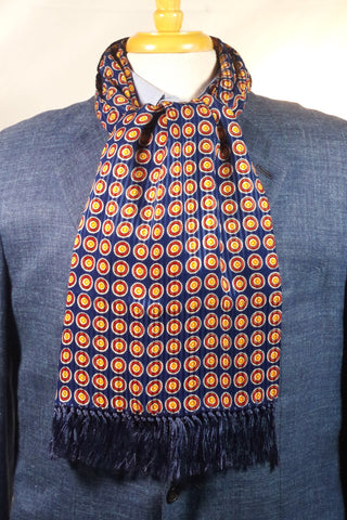 Cool Circular-Patterned Blue Silk Scarf