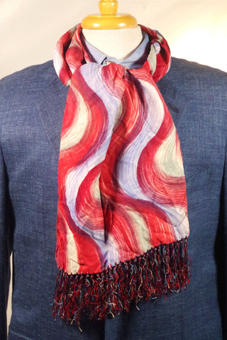 Swirly Red and Blue Silk Scarf