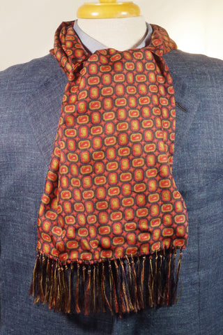Geometric Paisley Red and Green Silk Scarf