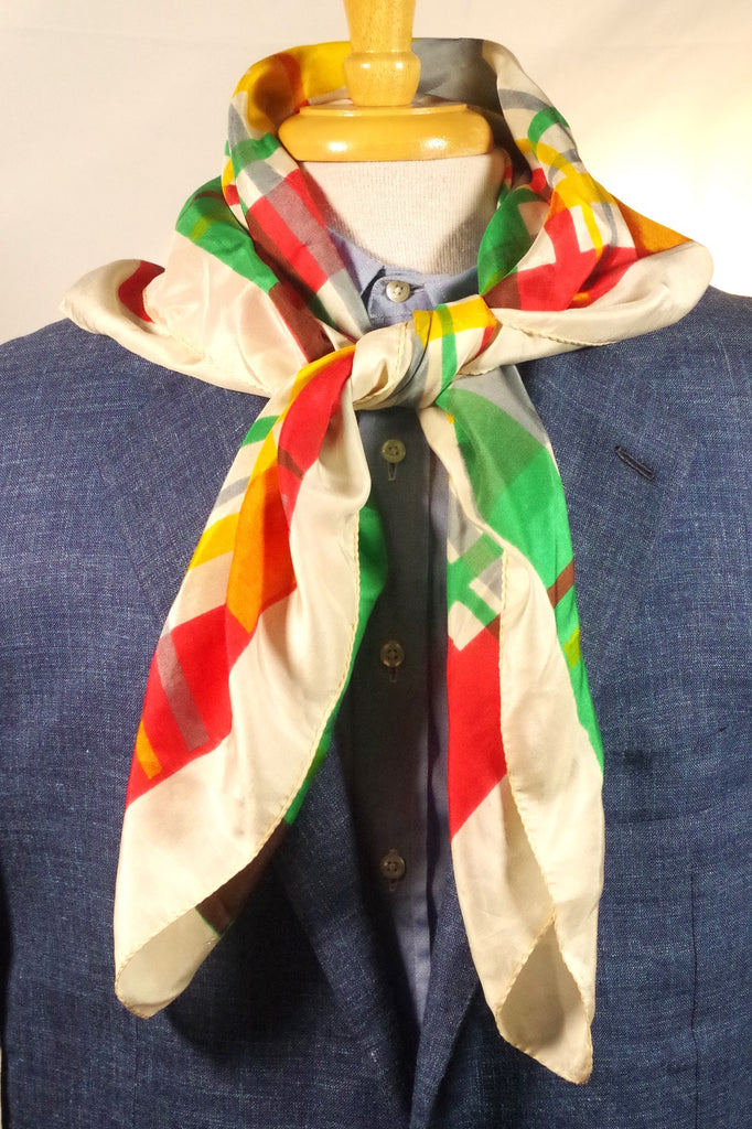 Bright Plaid Silk Square Scarf