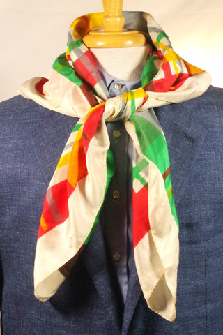 Bright Plaid Silk Square Scarf