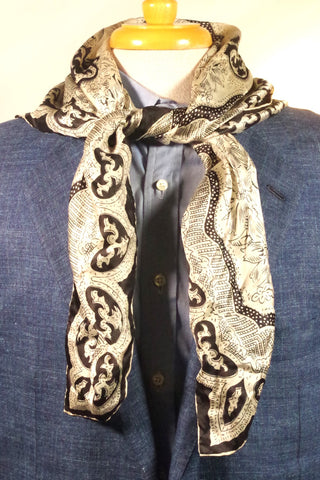 Black and Silvery Floral Square Silk Scarf