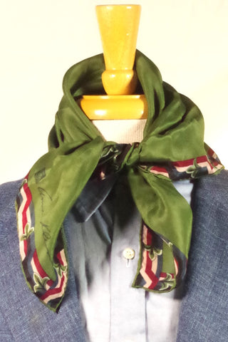 Anne Klein Green Fleur de Lis Silk Square Scarf