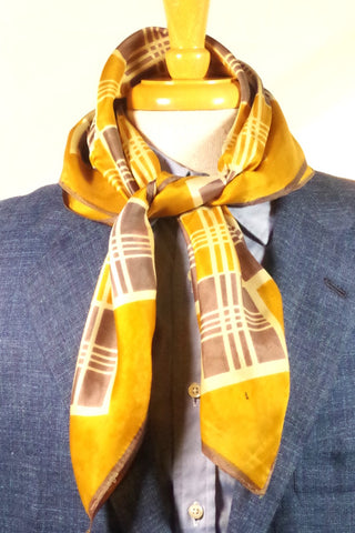 Gorgeous Yellow and Gray Checkered Silk Square Scarf