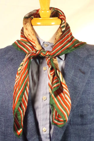 Leo Narducci Red and Green Geometric-Patterned Silk Square Scarf