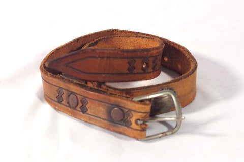 Vintage Buffalo Nickel Tooled Leather Belt - Size 24