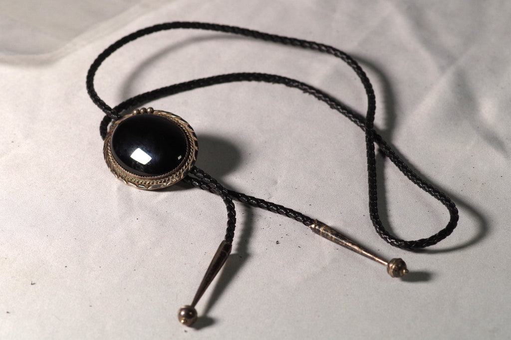 Smooth Onyx Sterling Silver Bolo Tie