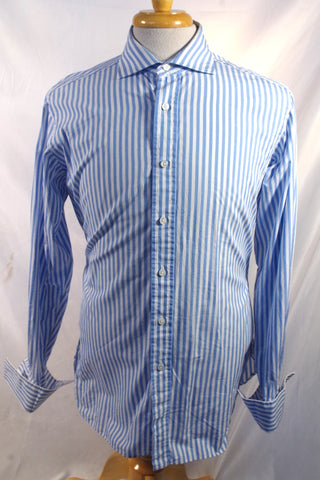 Alan Flusser Custom Blue Striped Dress Shirt - Sz 15.5