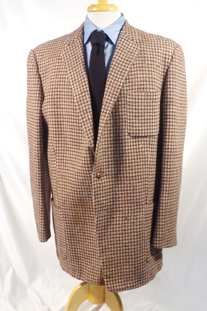 Vintage Brown Houndstooth Harris Tweed Sport Coat - Sz ~46