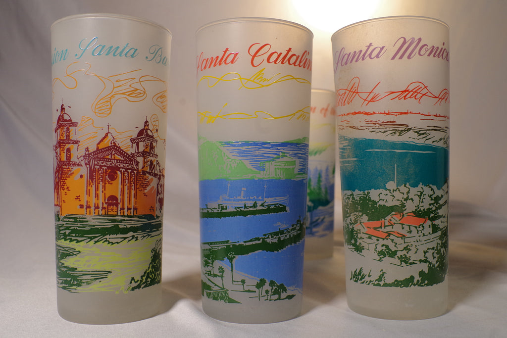 Beautiful Set of Frosted Southern California Souvenir Glasses