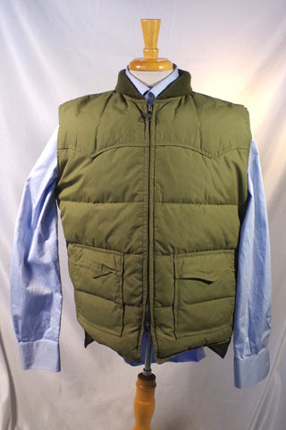 1980s Pioneer Wear Army Green Down Nylon Vest - Sz ML