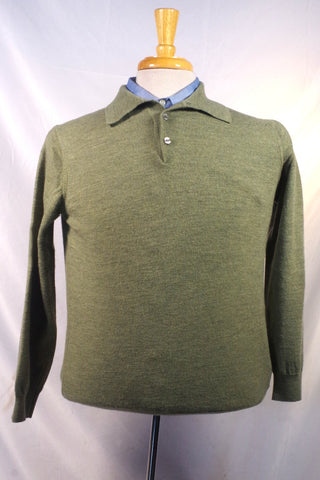 Earthy Olive Green Cashmere Polo Sweater - Sz ~38