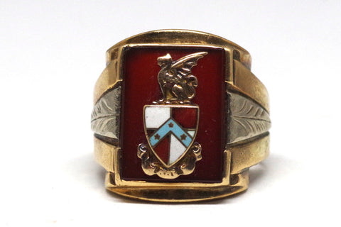 14kt Gold, Silver, and Enamel Beta Theta Pi Crest Ring