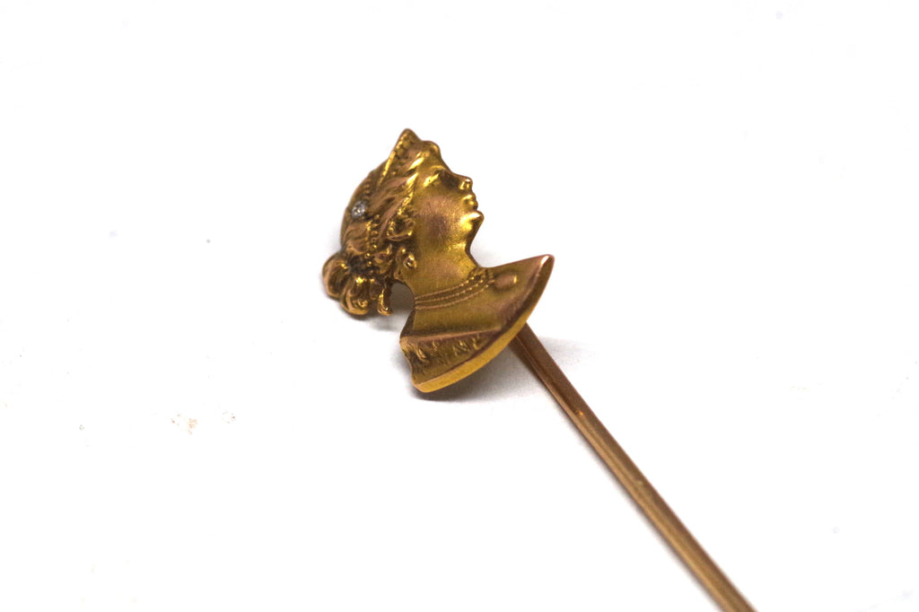 Vintage 14kt Gold Woman's Portrait Stick Pin