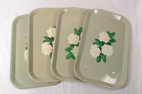 1940s Green Floral Metal Drink Trays