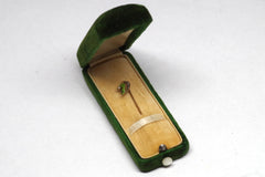 Art Nouveau 14kt Gold, Pearl, & Enamel Leaf Pin