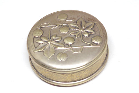 Art Nouveau Frainier Chestnut Leaf and Burr Sterling Silver Pill Box