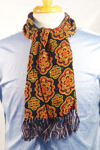 Elegant 1940s Dark Blue Rayon Mandala Scarf