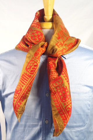 Vintage Handwoven Indian Figures Silk Square Scarf