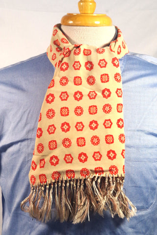 Magnificent 1940s Red and Cream Floral Rayon Mandala Scarf