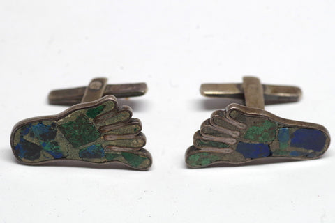 Vintage Taxco Sterling Silver and Stone Foot Cufflinks