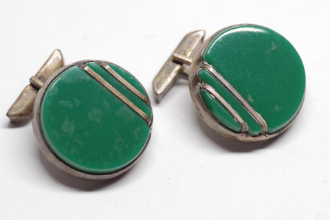 Vintage Mexican Round Silver and Stone Cufflinks