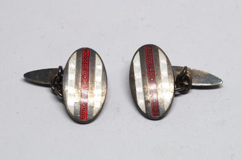 Oval Silver and Enamel Shield Cufflinks