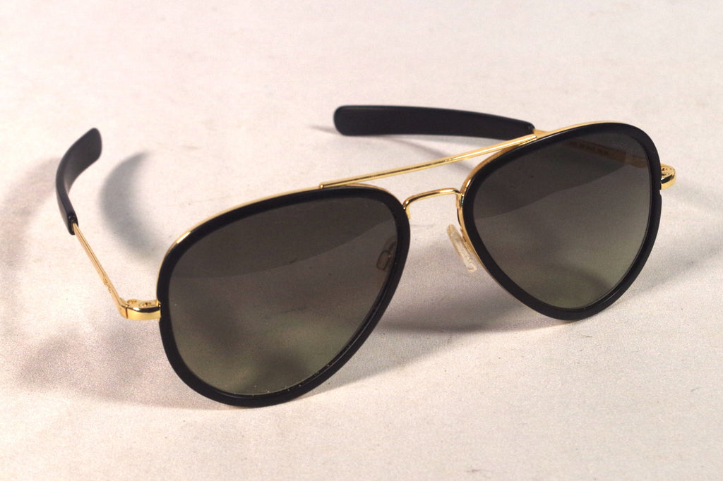 Sleek 23kt Gold Plated Randolph Engineering Concorde Black Aviator Sunglasses