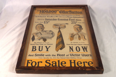 1920s Victor Collar Button Framed Ad Art