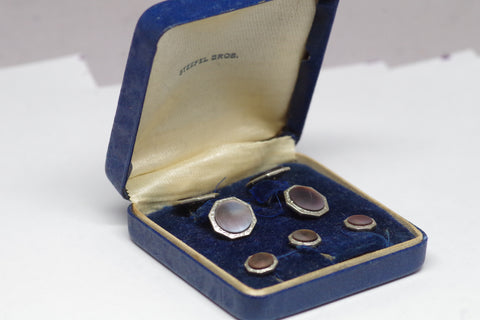 Vintage Mother of Pearl Octagonal Cufflink and Collar Stud Dress Set