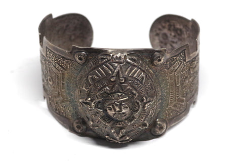 Intricate Aztec Silver Cuff Bracelet
