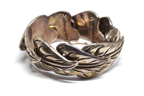 Spectacular Los Castillo Taxco Solid Sterling Silver Leaf Bracelet