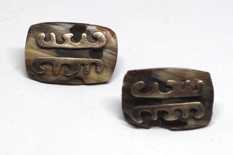 Vintage Taxco Horn and Sterling Silver Screwback Earrings