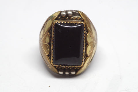 Bold Onyx Gold on Silver Native American Ring