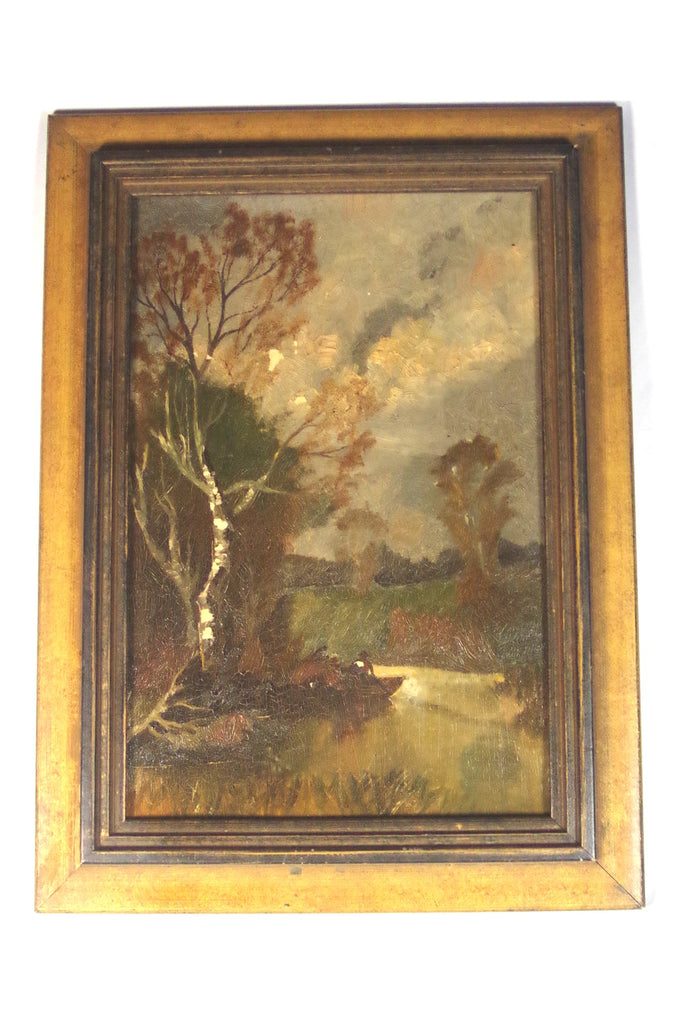 Lovely Rustic Canoe Oil Painting