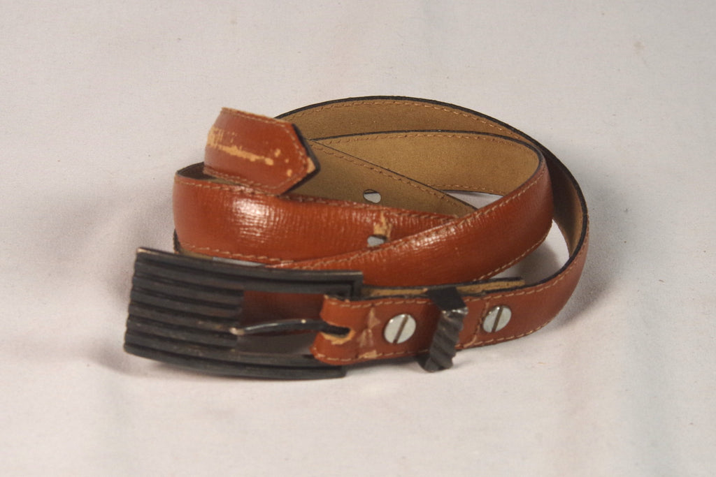 Thin Vintage Paola Veneziani Mexican Sterling Silver and Leather Belt - Size 34