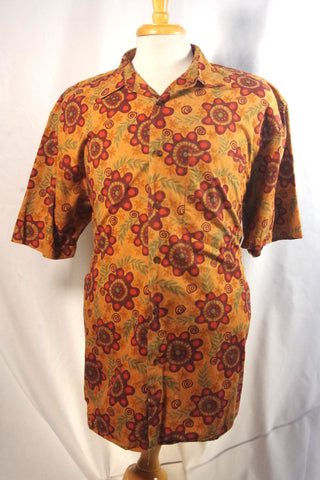 Stylish Banana Republic Orange Passionflower Cotton Aloha Shirt - Sz L