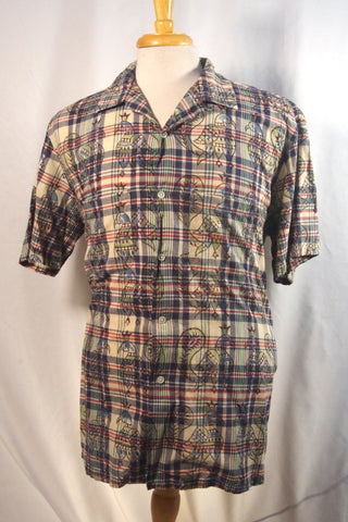 Beams Japanese Plaid Peacock Madras Cotton Shirt - Sz XL