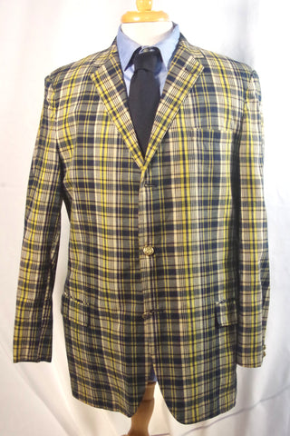 Vintage Steegan Yellow and Blue Plaid Madras Sport Coat - Sz 44L