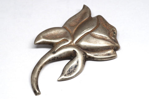 Fancy Mexican Sterling Silver Rose Brooch