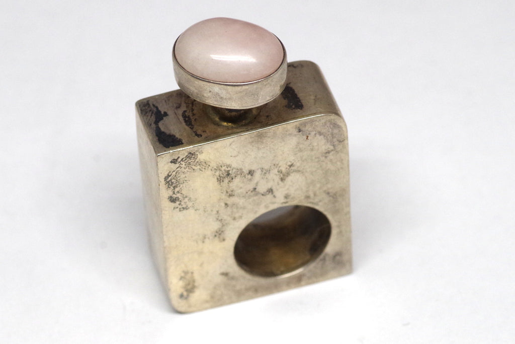 Modernist Mexican Sterling Silver and Rose Quartz Perfume Bottle